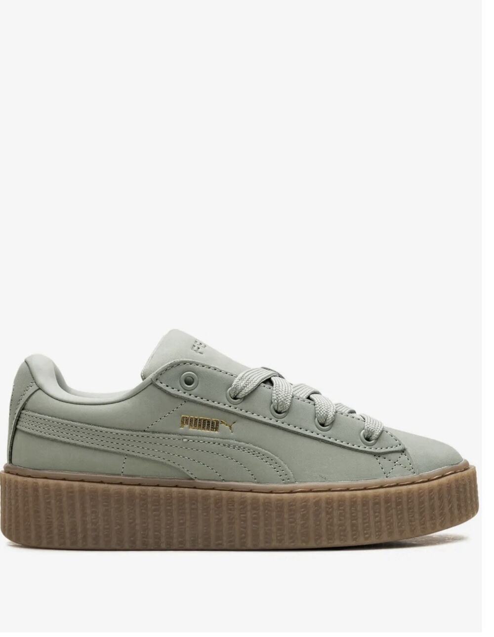 PUMA FENTY Women’s Low Top Platform Leather Sneakers Green Brown Gum Sole
